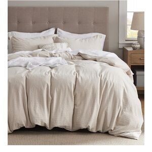 Bedsure Cotton Duvet Cover King Bedding Set - Waffle Weave Boho, Beige, 104"x90"